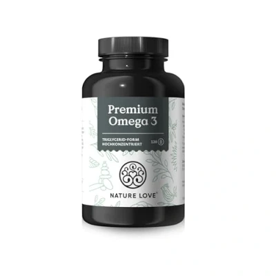 Abbildung von Nature Love Premium Omega 3 NEU 120 Kapseln 1000mg Fischöl pro Kapsel mit 80% Anteil (EPA &amp; DHA) Hochdosiert und hoch bioverfübar durch Triglycerid Form aus nachhaltigem Fischfang