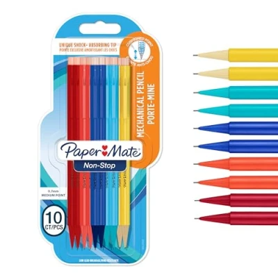 Abbildung von Paper Mate Non Stop Druckbleistift 0,7 mm mit stoßabsorbierender Spitze HB 2 Schaft in sortierten Farben 10 Stück