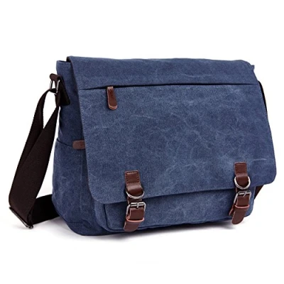 Abbildung von LOSMILE Umhängetasche Herren Schultertasche 16 Zoll Kuriertasche Canvas Laptop Tasche Messenger Bag für Arbeit und Schule. (Blau)