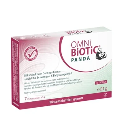 Abbildung von OMNi BiOTiC PANDA 7 Portionen (21g) 4 Bakterienstämme 3 Mrd. Keime pro Tagesdosis Pulver Vegan Glutenfrei Lactosefrei Zur täglichen Anwendung Geeignet für Mutter und Kind