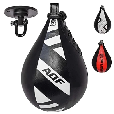 Abbildung von AQF Leder Speed Ball &amp; Swivel Boxing Boxsack MMA Bag Trainingsset (Schwarz/Weiß)