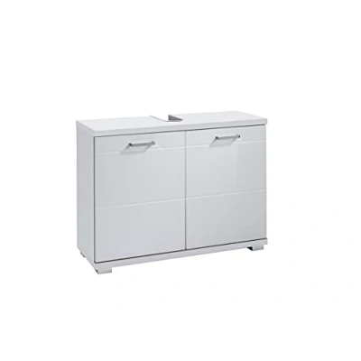 Abbildung von byLIVING Waschbeckenunterschrank Nebraska/Korpus matt weiß / 2 Türen Hochglanz lackiert/Bad Waschtisch Unterschrank stehend/WABU türig/B 80, H 59, T 31,5 cm