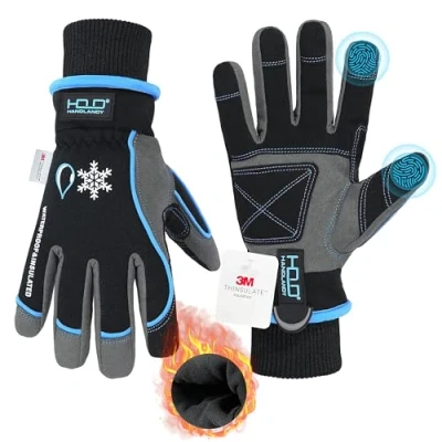 Abbildung von HANDLANDY Wasserdichte isolierte Arbeitshandschuhe, Thermo Winterhandschuhe für Damen und Herren, Touchscreen, warme Ski , Snowboard Handschuhe kaltes Wetter (Blau, XL)