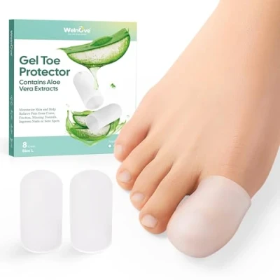 Abbildung von Welnove Gel Zehenkappe und Zehenschutz 12er Pack Aloe Vera Extrakt infundiert Silikon Zehenabdeckungen für Schmerzlinderung, fehlende oder eingewachsene Zehennägel, Hühneraugen, Schwielen, Blasen