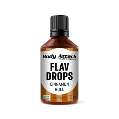 Abbildung von Body Attack Flav Drops®, 50 ml, Cinnamon Roll, Aromatropfen für Lebensmittel, zuckerfreie Flavour Drops ohne Kalorien, vegan &amp; Qualität Made in Germany