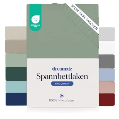 Abbildung von Dreamzie Spannbettlaken 100x200cm 35 cm Tiefe Tasche 100% Mikrofaser Bettlaken Hellgrün, Schadstoffgeprüft(Oeko TEX), mit Gummizug