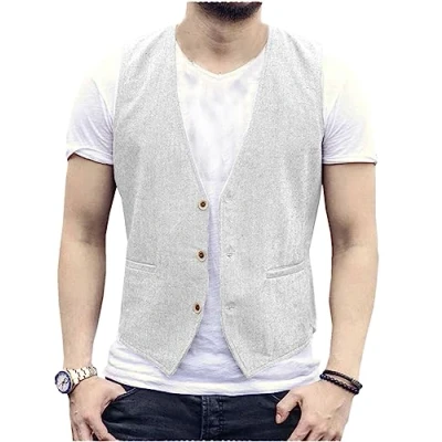 Abbildung von AeoTeokey Herren Sommer Leinenweste Anzug Weste Casual Regular Fit(Weiß,3XL)