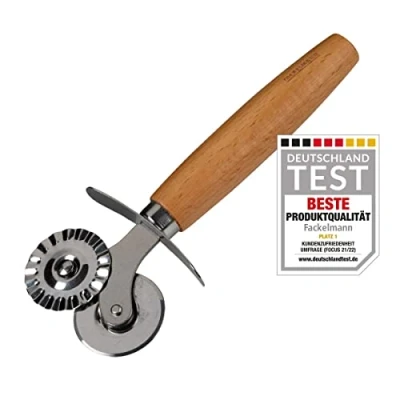 Abbildung von Fackelmann Teigrädchen Für Ravioli, Maultaschen oder Plätzchen Teigrad aus Edelstahl mit Zink Legierung hausgemachte Pasta Ergonomischer Buchenholz Griff