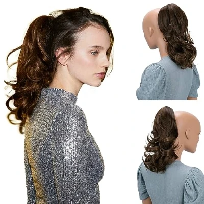 Abbildung von CAISHA 35cm Haarteil Helena Zopf Haarverlängerung mit Butterflyklammer Voluminös Gewellt Brünett H98