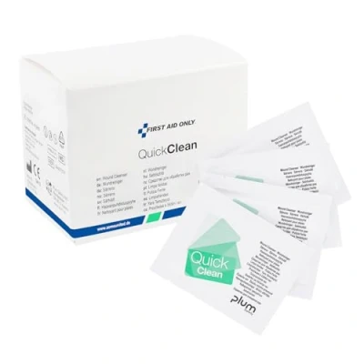 Abbildung von First Aid Only QuickClean Wundreinigungstücher 20 Stück Sterile Wundeiniger auf Wasserbasis sichere und effektive Reinigung von Wunden Schnitten P 44029 00