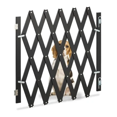 Abbildung von Relaxdays Hundeabsperrgitter, ausziehbar bis 126 cm, 70 82 cm hoch, Bambus, Hunde Schutzgitter für Treppe &amp; Tür, schwarz