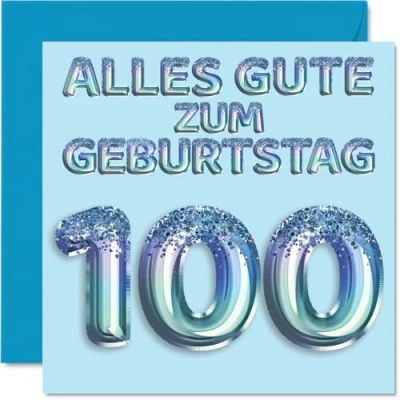 Abbildung von Stuff4 100. Geburtstagskarte für Männer Blau Glitzerballons Alles Gute zum Geburtstagskarten 100 Jährige Mann Papa Urgroßvater Opa, 145mm Einhundert Ein Hundertstel Geburtstag Grußkarten