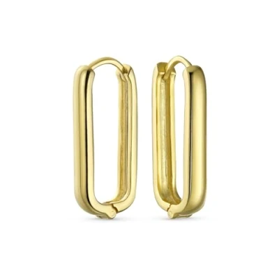 Abbildung von Klassische Einfache Geometrische Vertikale U Rechteck Oval Hoop Büroklammer Ohrringe Von Frauen Teenager Gelb 14K Vergoldet .925 Sterling Silber Poliert Scharnier