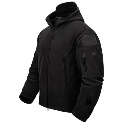 Abbildung von TACVASEN Herren Fleecejacke Military Outdoor Winddichte Jacke mit Kapuze Gr. XXL, Schwarz