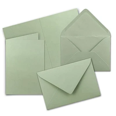 Abbildung von 60x Faltkarten Set mit Briefumschlägen DIN A6 / C6 Eukalyptus (Grün) 14,8 x 10,5 cm Doppelkarten Serie FarbenFroh