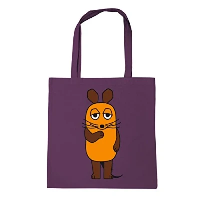 Abbildung von Logoshirt® Die Sendung mit der Maus I TV wiederverwendbare Tasche Stofftasche Baumwolltasche bedruckt 100% Baumwolle langen Tragegriffen violett lizenziertes Originaldesign