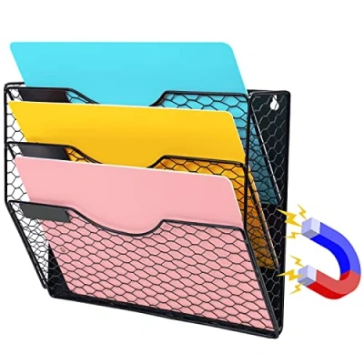 Abbildung von NiOffice 3 Fächer Magnetischer Metall A4 Zeitschriftenhalter Wand ，Zeitungshalter Wand, Zeitschriftensammler für Büro und Zuhause, Wandorganizer ohne Bohren Schrank oder Kühlschrank(Schwarz)