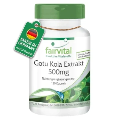 Abbildung von Fairvital Gotu Kola 120 Kapseln mit 500mg Centella Asiatica Extrakt pro Kapsel HOCHDOSIERT VEGAN
