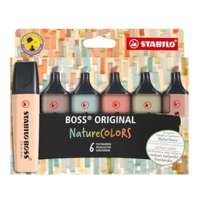 Abbildung von Textmarker STABILO BOSS ORIGINAL NatureCOLORS 6er Pack beige, warmgrau, grünerde, siena, schlammgrün, umbra