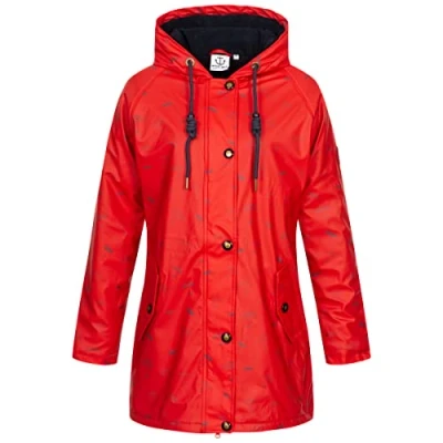 Abbildung von Ankerglut Damen Friesennerz Regenmantel Kapuze Gefüttert Wasserdicht Wetterfest Übergangsjacke #ankerglutmeer Regenjacke, red, 42