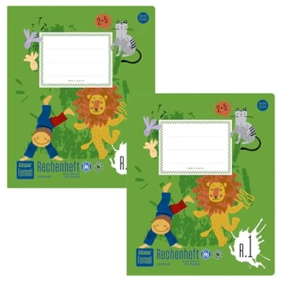 Abbildung von Formati Rechenheft R.1 Quart 20 Blatt kariert, 2 Stück, aus 100% Recyclingpapier, durchdachte Lineatur für schöne Zahlen