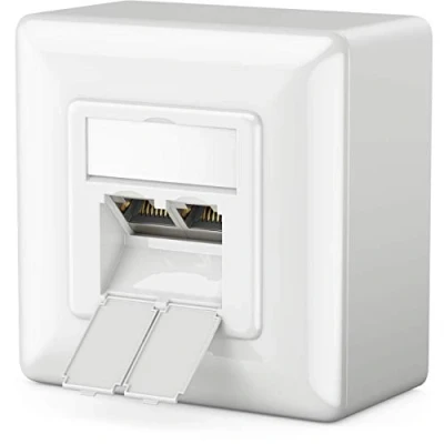 Abbildung von deleyCON 1x CAT 6a Universal Netzwerkdose 2x RJ45 Port Geschirmt Aufputz oder Unterputz 10 Gigabit Ethernet Netzwerk EIA/TIA 568A&amp;B Weiß