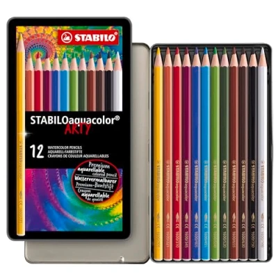 Abbildung von Aquarell Buntstift STABILO aquacolor ARTY 12er Metalletui mit 12 verschiedenen Farben