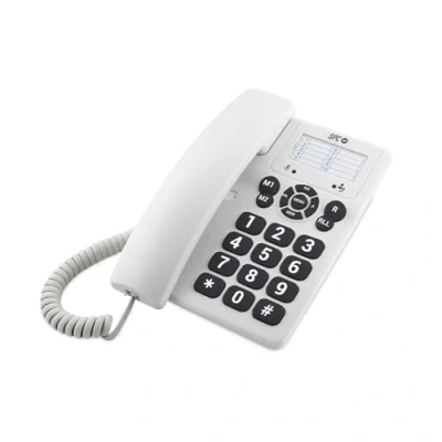 Abbildung von SPC Original Tisch oder Wandtelefon, mit großen, leicht zu bedienenden Tasten, 3 Direktspeicher, extra Laute Klingellautstärke, Wahlwiederholung, Farbe Weiß