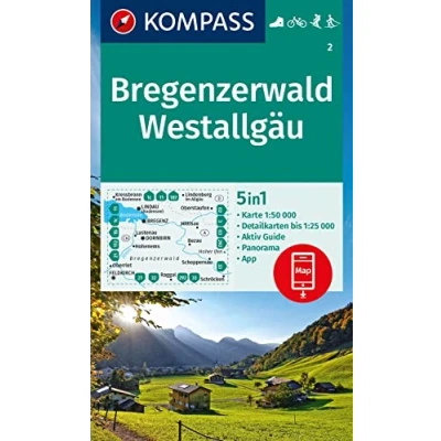 Abbildung von KOMPASS Wanderkarte 2 Bregenzerwald, Westallgäu 1:50.000: 5in1 mit Aktiv Guide, Detailkarten und Panorama inklusive Karte zur offline ... Fahrradfahren. Skitouren. Langlaufen.