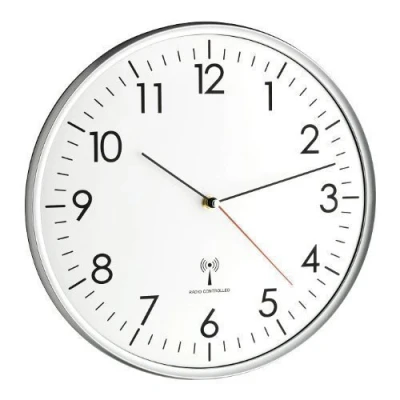 Abbildung von TFA Dostmann Analoge Wanduhr Funk, hohe Genauigkeit, Funkuhr, weiß/Silber, 60.3514, für Küche,Wohnzimmer, Büro oder Eingangsbereich geeignet, 330 x 50 mm