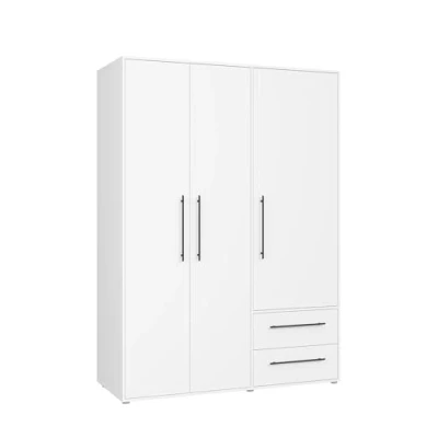 Abbildung von FORTE Jupiter Schrank 140 150, weißer Kleiderschrank, Drehtürenschrank, 3 türig, mit 2 Schubladen und Einlegeböden, Weiß, 145 cm breit x 59 tief 200 hoch