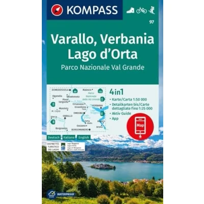 Abbildung von KOMPASS Wanderkarte 97 Varallo, Verbania, Lago d&#039;Orta, Parco Nazionale Val Grande 1:50.000: 4in1 mit Aktiv Guide und Detailkarten ... in der App. Fahrradfahren. Skitouren.