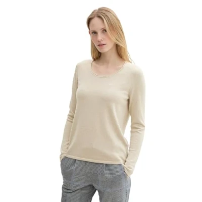 Abbildung von TOM Tailor Basic Rundhals Strickpullover, Damen, Größe: Large, Dusty beige melange