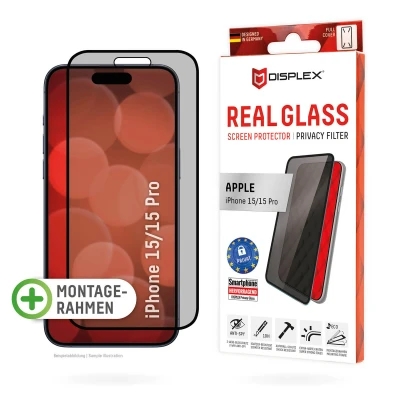 Abbildung von Apple iPhone 15 Panzerglas Displex Real Privacy Glass FC Displayschutz aus gehärtetem Glas für das / Pro