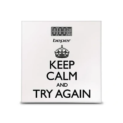 Abbildung von BEPER 40.821 Personenwaage Keep Calm, Digitalwaage, ultradünn, inklusive Akku, Weiß