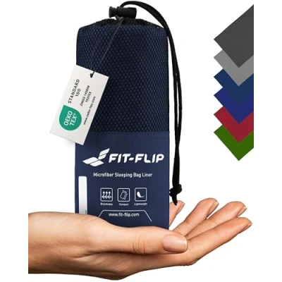 Abbildung von Fit Flip Hüttenschlafsack Ultraleicht, Mikrofaser Schlafsack Inlay mit extra Kissenfach, Inlett seidig weich, Reiseschlafsack als auch Innenschlafsack, Dunkelblau