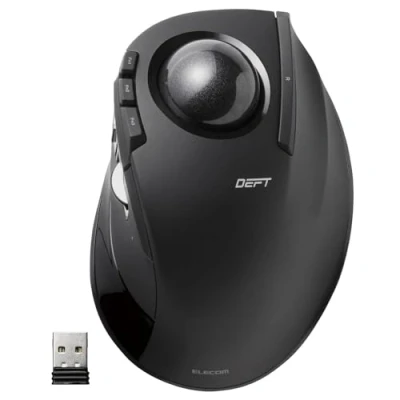 Abbildung von ELECOM DEFT Trackball Maus, 2.4GHz Drahtlos, Fingergesteuert, 8 Tasten Funktion, Ergonomisches Design mit 34mm Glatter Kugel, Für PC/Laptop, Kompatibel Windows 11/MacOS, Modell M DT2DRBK