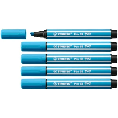 Abbildung von STABILO Premium Filzstift mit dicker Keilspitze Pen 68 MAX 5er Pack azurblau