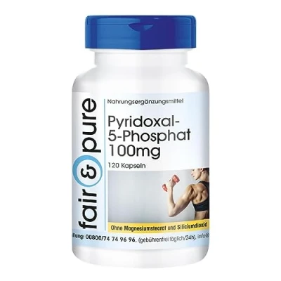 Abbildung von Fair &amp; Pure® Pyridoxal 5 Phosphat 100mg mit 25mg Zink 120 Kapseln für 4 Monate P aktive Form von Vitamin B6 hochdosiert deutsche Qualitätsherstellung