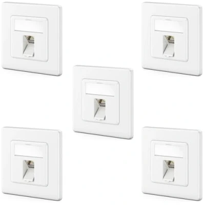 Abbildung von deleyCON 5x CAT8 Keystone Netzwerkdosen Set 2000 MHz 40 GBit/s Unterputz Netzwerkdose &amp; Modul mit RJ45 Buchse STP Geschirmt Metall Gehäuse Datendose Netzwerkkabel Verlegekabel