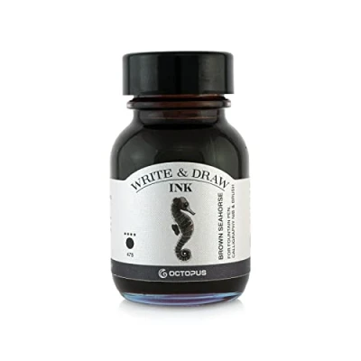 Abbildung von Octopus Write and Draw Ink 478 Brown Seahorse, wasserfeste Tinte zum Schreiben und Zeichnen, Kalligraphietinte, lichtechte Zeichentusche für Füllhalter, braun, 50 ml