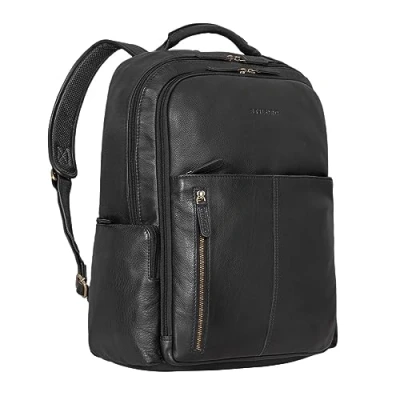 Abbildung von STILORD &#039;Sherlock&#039; Laptoprucksack 17 Zoll Leder Herren Vintage Studenten Rucksack Damen Cityrucksack groß Messenger Retro Lederrucksack Echtleder, Farbe:schwarz