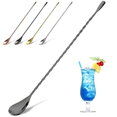Abbildung von YFWOOD Cocktail Mischlöffel aus Edelstahl, Barlöffel, Langer Griff, Rührer für Barkeeper, attraktives Spiral Design, perfekt zum Mixen und Lagern von Getränken