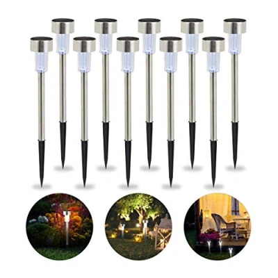 Abbildung von Relaxdays Solarleuchte im 10er Set, wasserdichte LED Solarlampen, für Garten &amp; Terrasse, weißes Licht, Edelstahl, silber