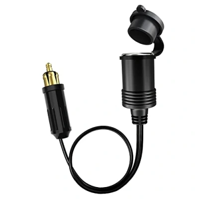 Abbildung von Hoembpn Europäischer Standard DIN Stecker auf Zigarettenanzünder Adapter Buchse Verlängerungskabel, mit wasserdichter Kappe, geeignet für 12 24V Motorrad（30cm）