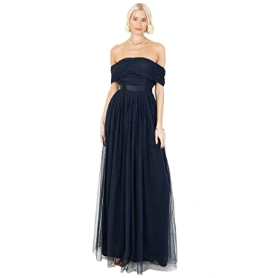 Abbildung von Anaya with Love Damen Womens Ladies Maxi Dress Bardot Off Shoulder Belt Long Empire Waist for Wedding Guest Prom Evening Gown Bridesmaid Kleid, Navy Blue, 38