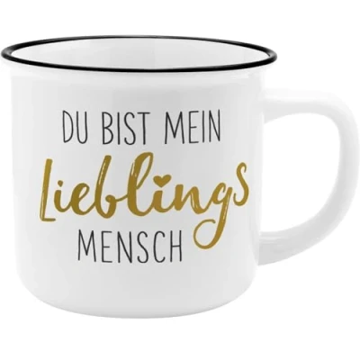 Abbildung von GRUSS &amp; CO Becher Motiv &quot;Mensch&quot; New Bone China Porzellan, Emaille Optik, 35 cl Geschenk Freundschaft 45772, Grauweiß