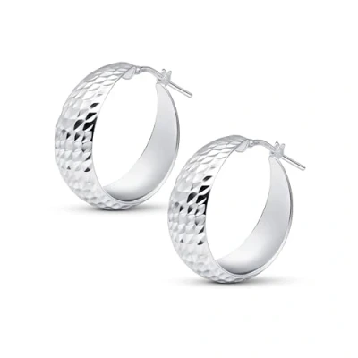 Abbildung von Amberta Damen 925 Sterling Silber Dicke Ohrringe: Gehämmerte Ohrringe 25 mm