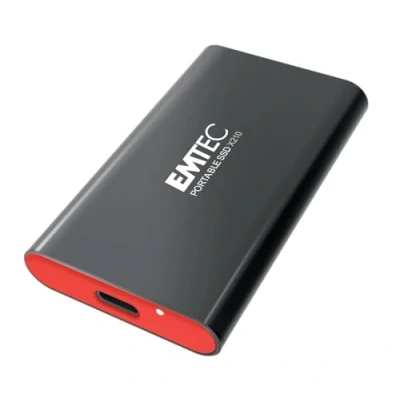 Abbildung von Emtec X210 Elite, Portable SSD 1 TB, Externe Festplatte,USB 3.2 Gen1 und 2.0, USB C Gen2 auf A, Lese Schreibgeschwindigkeit bis zu 500MB/s, inkl Silikonhülle, Schwarz
