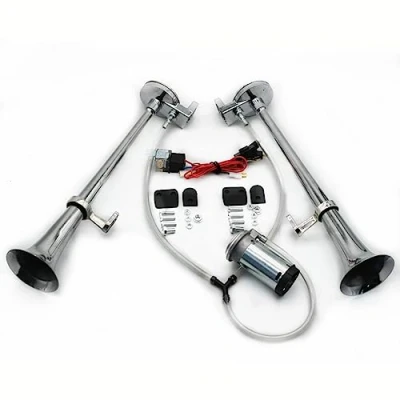 Abbildung von YIYIDA Autohupe Trompete Schiff Horn Car Chrom Zink 165db Elektrisches Silber 12v High und Low Tone Wasserdichtes Doppelrohr Lufthorn LKW Air für Auto Yacht etc